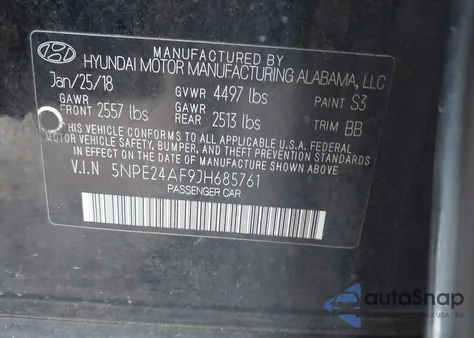 2018 Hyundai Sonata Se z USA, uszkodzony, nr VIN 5NPE24AF9JH685761